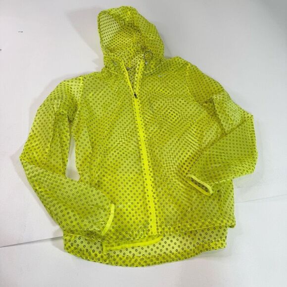 Nike Jacket Women XL Yellow Polka Dot Running Windbreaker Reflective Hooded Neon - Picture 1 of 8